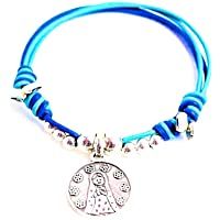Kokomorocco Pulsera Medalla Virgen niña de Plata de Ley y Cuero de Colores Regalos Originales